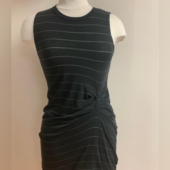 NWOT H&M Black and White Striped Ruched Midi Dress - Picture 2 of 4